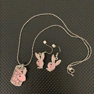 Playboy pink bunny necklace and earrings